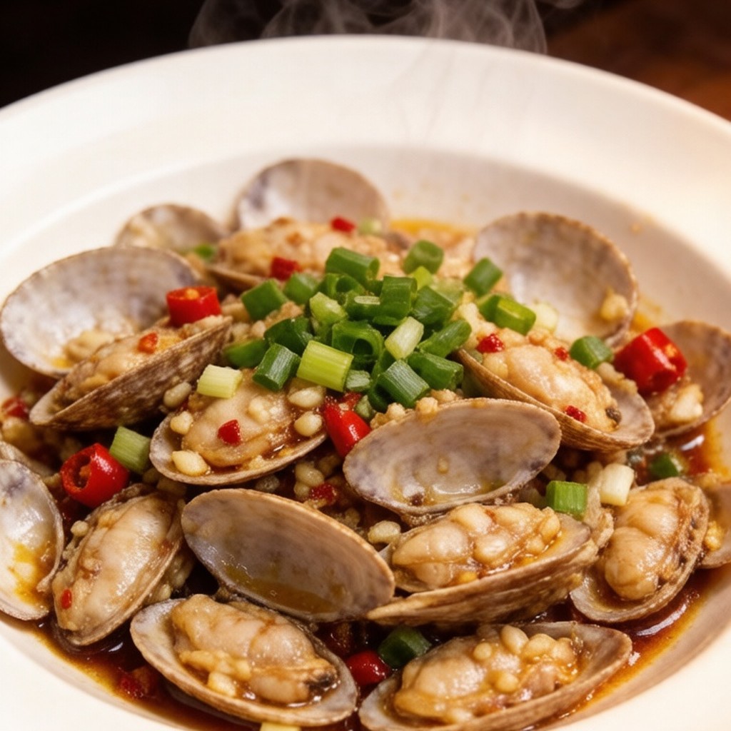 Chilli and scallion stir-fried clams