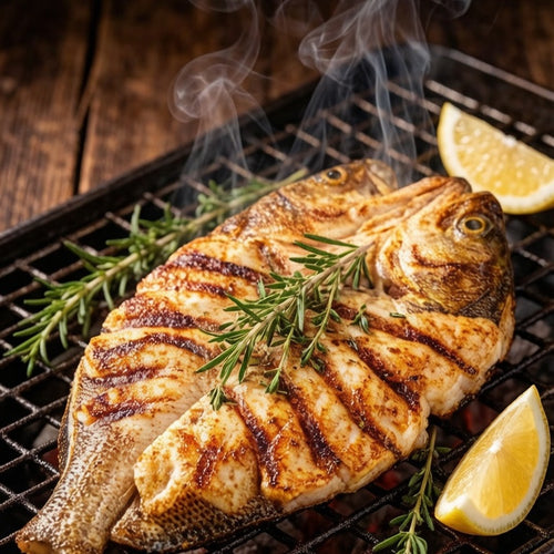 Grilled whole fish with lemon and herbs