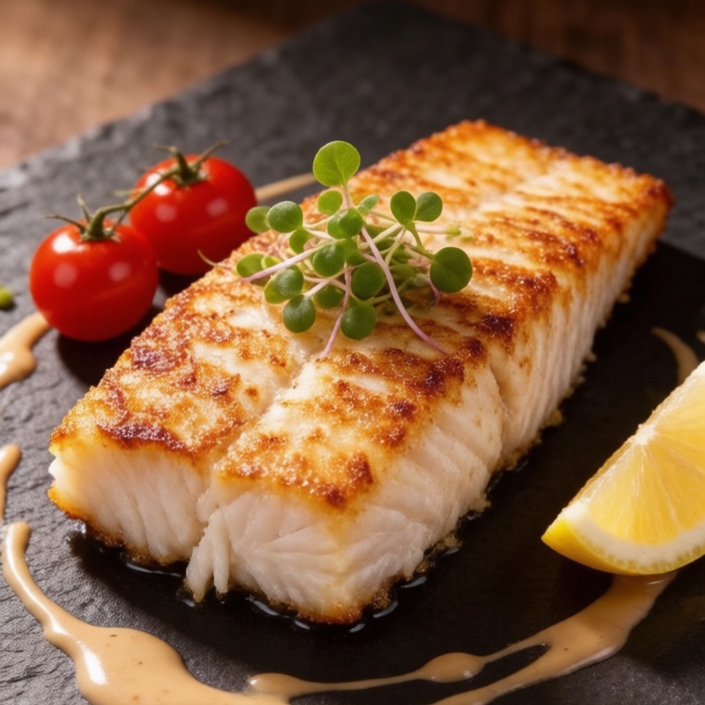 Pan-seared fish fillet with tomato