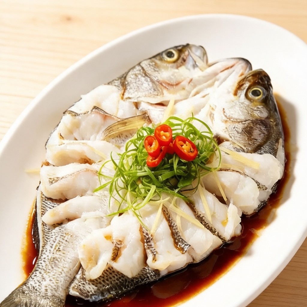 Steamed scored fish with chilli and scallion
