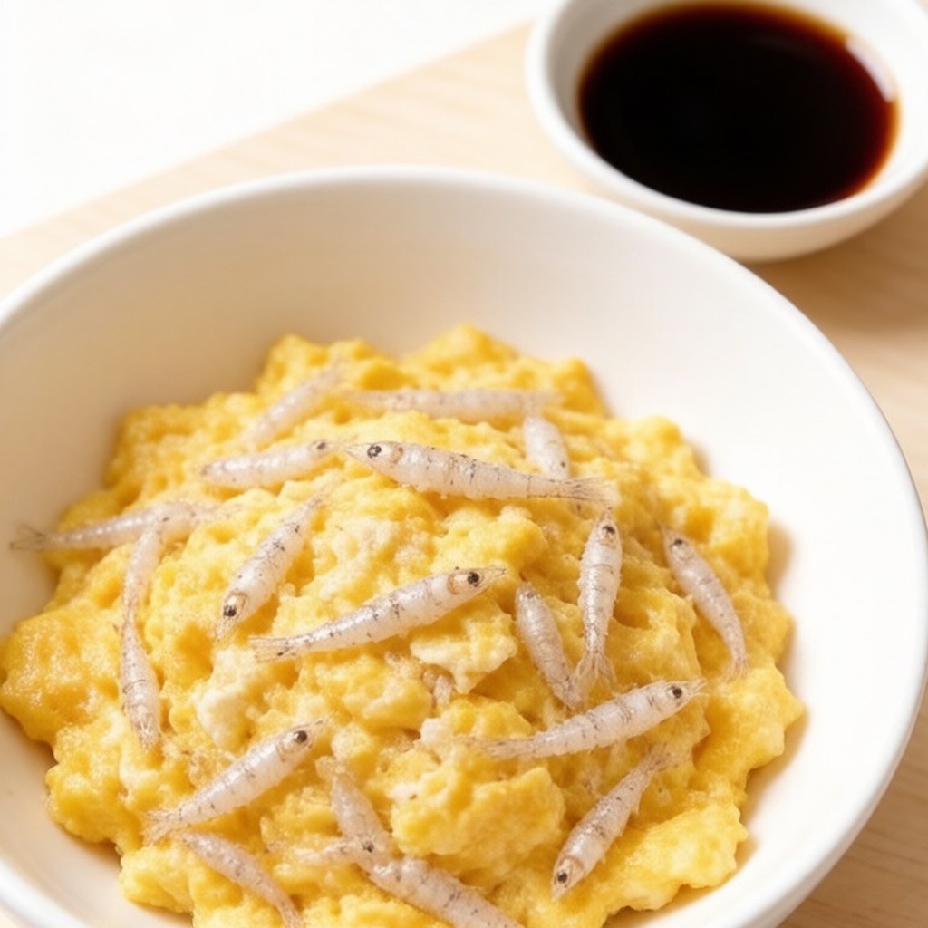 Scrambled eggs folded with whitebait