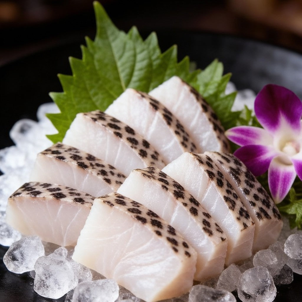 Sliced raw grouper with shiso